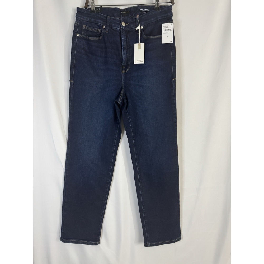 Good‎ American Good Classic Slim Straight Jeans NWT Size 15 Dark Wash 28" Inseam - Picture 2 of 13